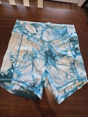 Balance Athletica Teal Marble High-Rise Workout Shorts
